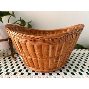 Vintage Chinese Woven Bamboo Boat Basket Natural Honey Brown‎ Decorative Storage
